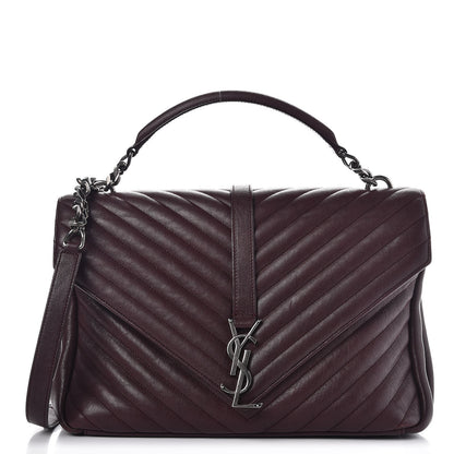 Saint Laurent Sheepskin Matelasse Chevron Monogram Large College Satchel Amaranto 1 of 10