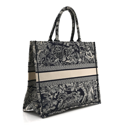 Christian Dior Canvas Embroidered Large Dioriviera Toile De Jouy Reverse Book Tote Blue 3 of 10
