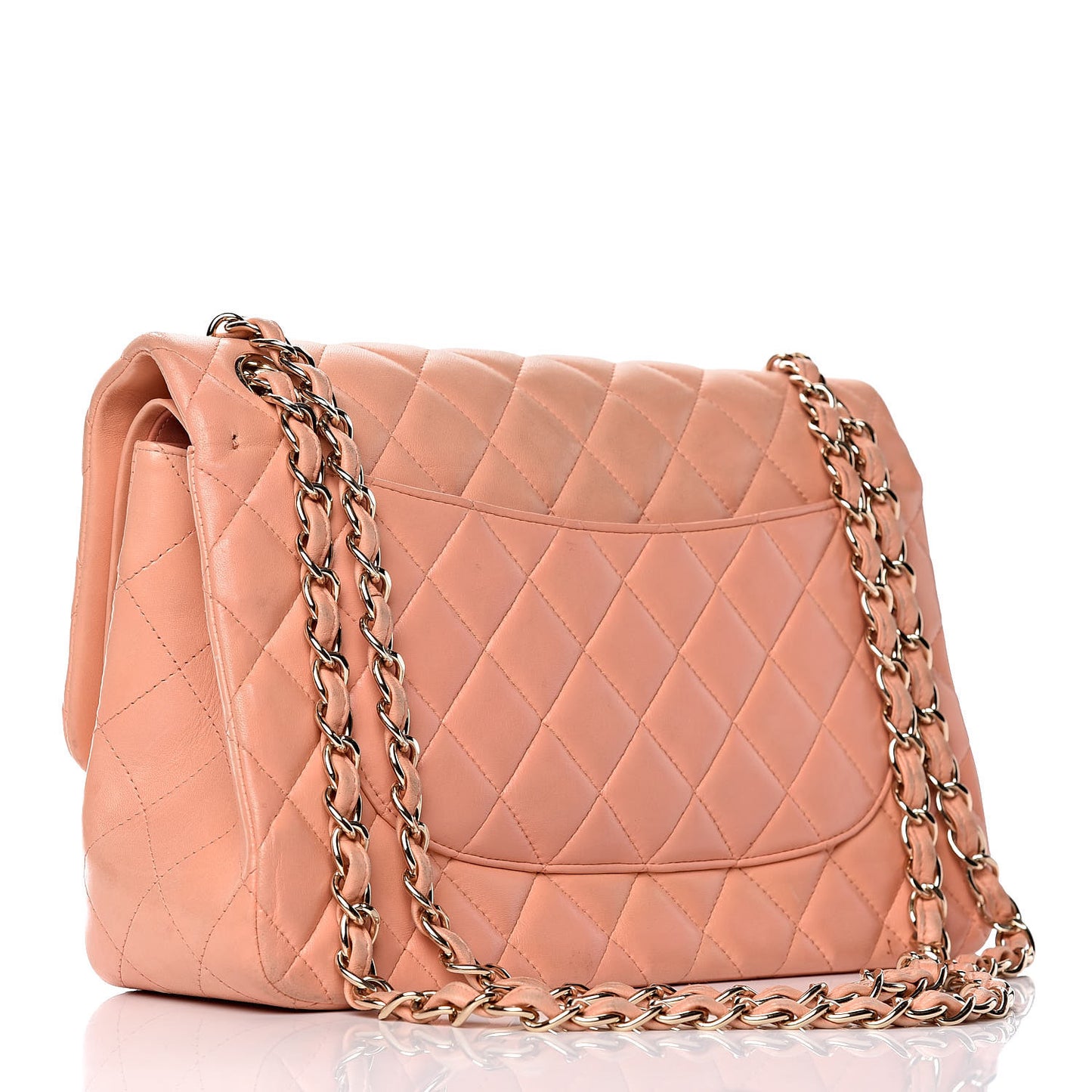 Lambskin Quilted Jumbo Double Flap Light Orange