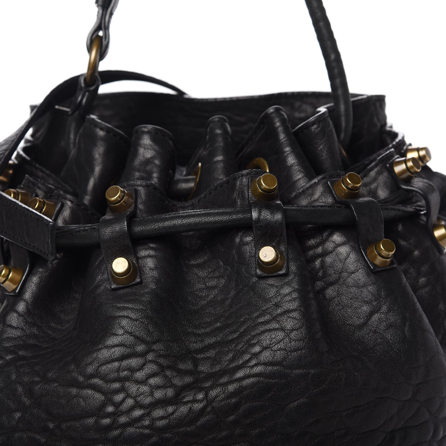 Pebbled Lambskin Diego Bucket Bag Black Antique Brass Hardware