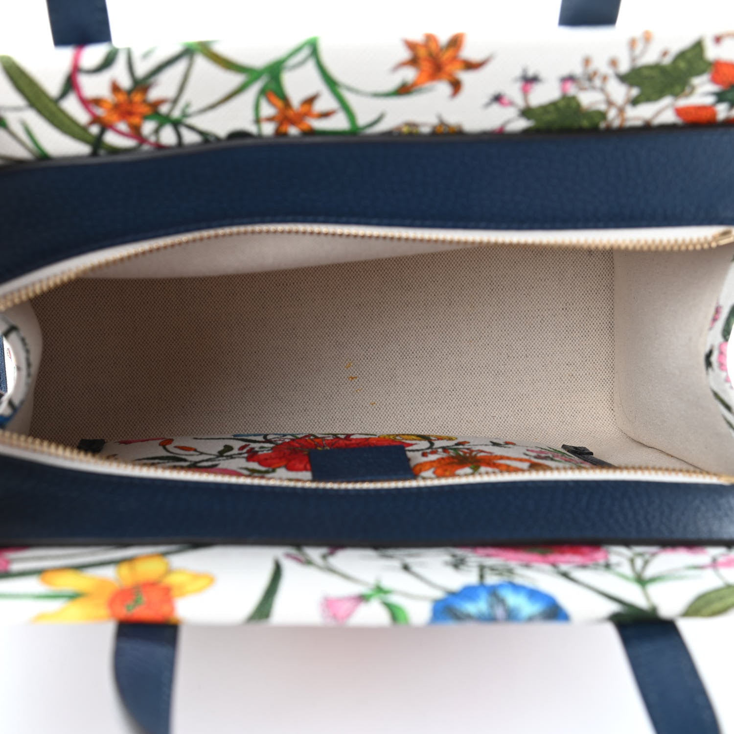 Gucci Canvas Medium Flora Tote White Multicolor Blue Agata 4 of 5