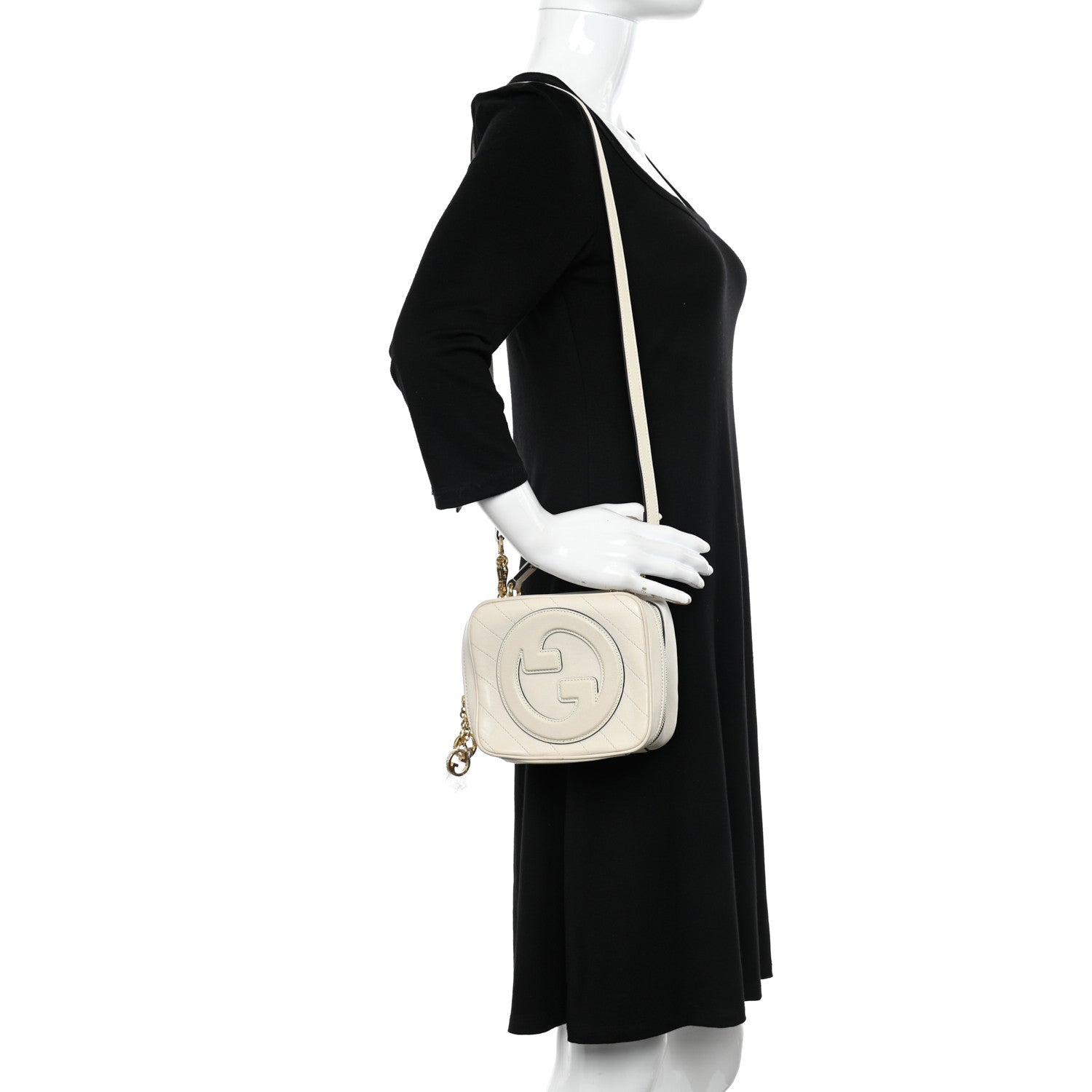 Gucci Sakai Be Green Calfskin Diagonal Stitched Blondie Top Handle Bag Mystic White 2 of 10
