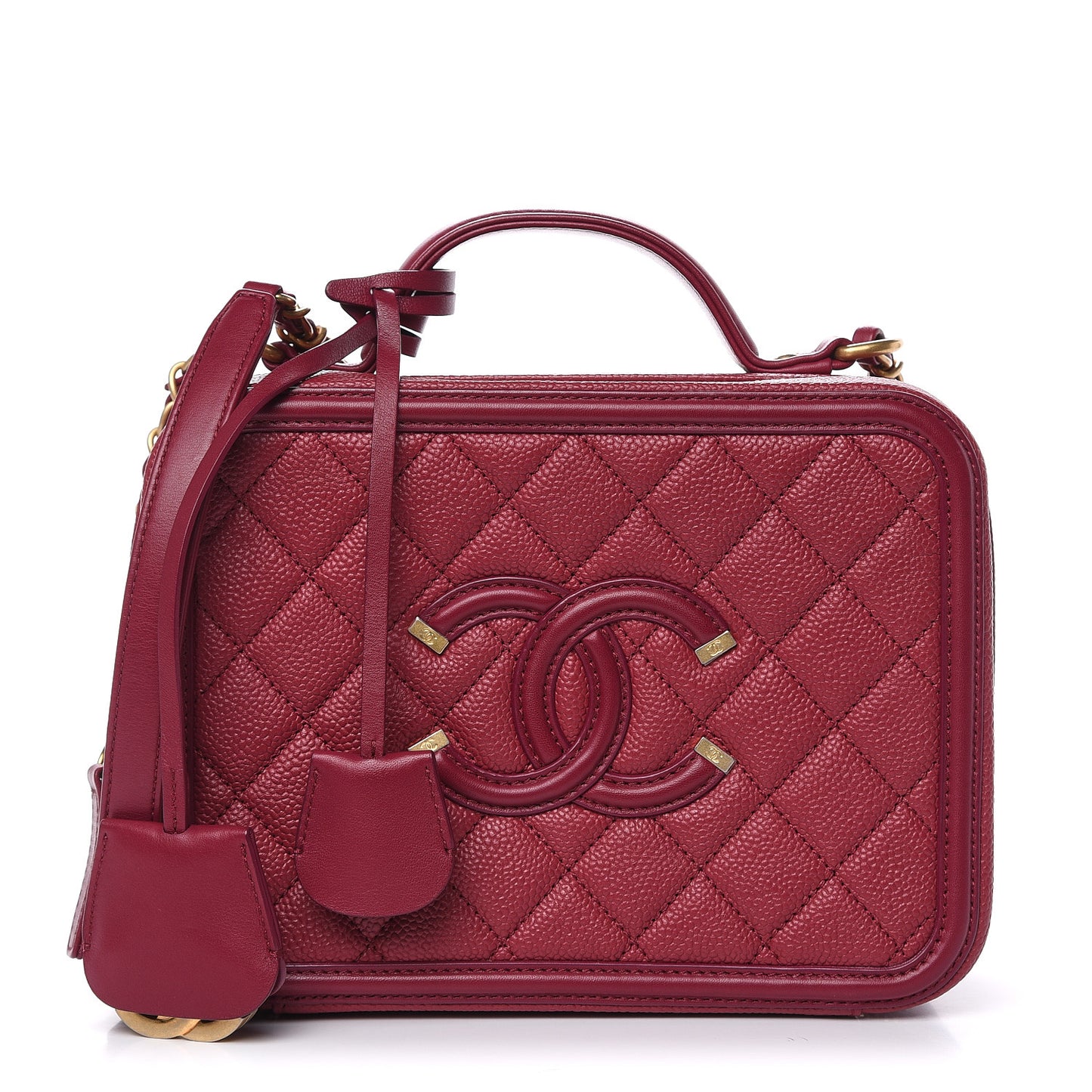 Caviar Quilted Medium CC Filigree Vanity Case Burgundy