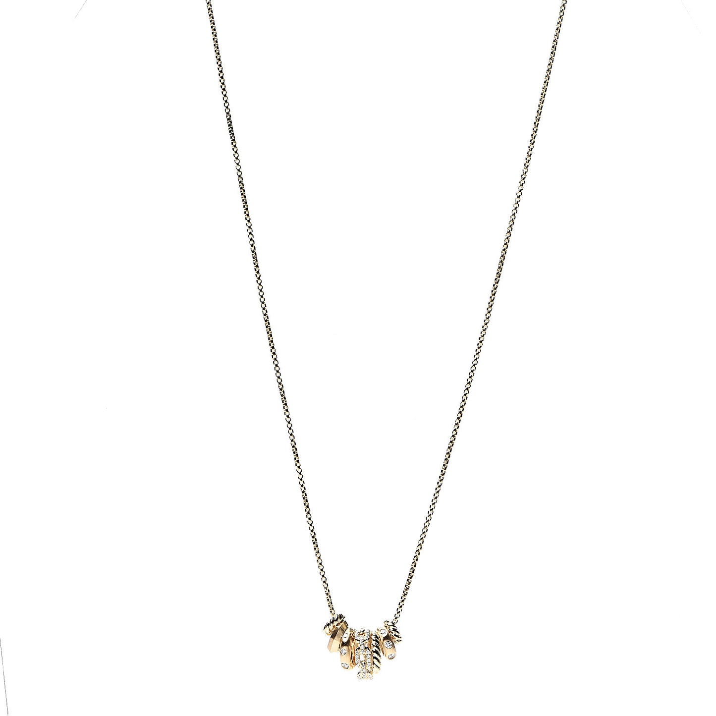 18K Yellow Gold Diamond Stax Rondelle Pendant Necklace