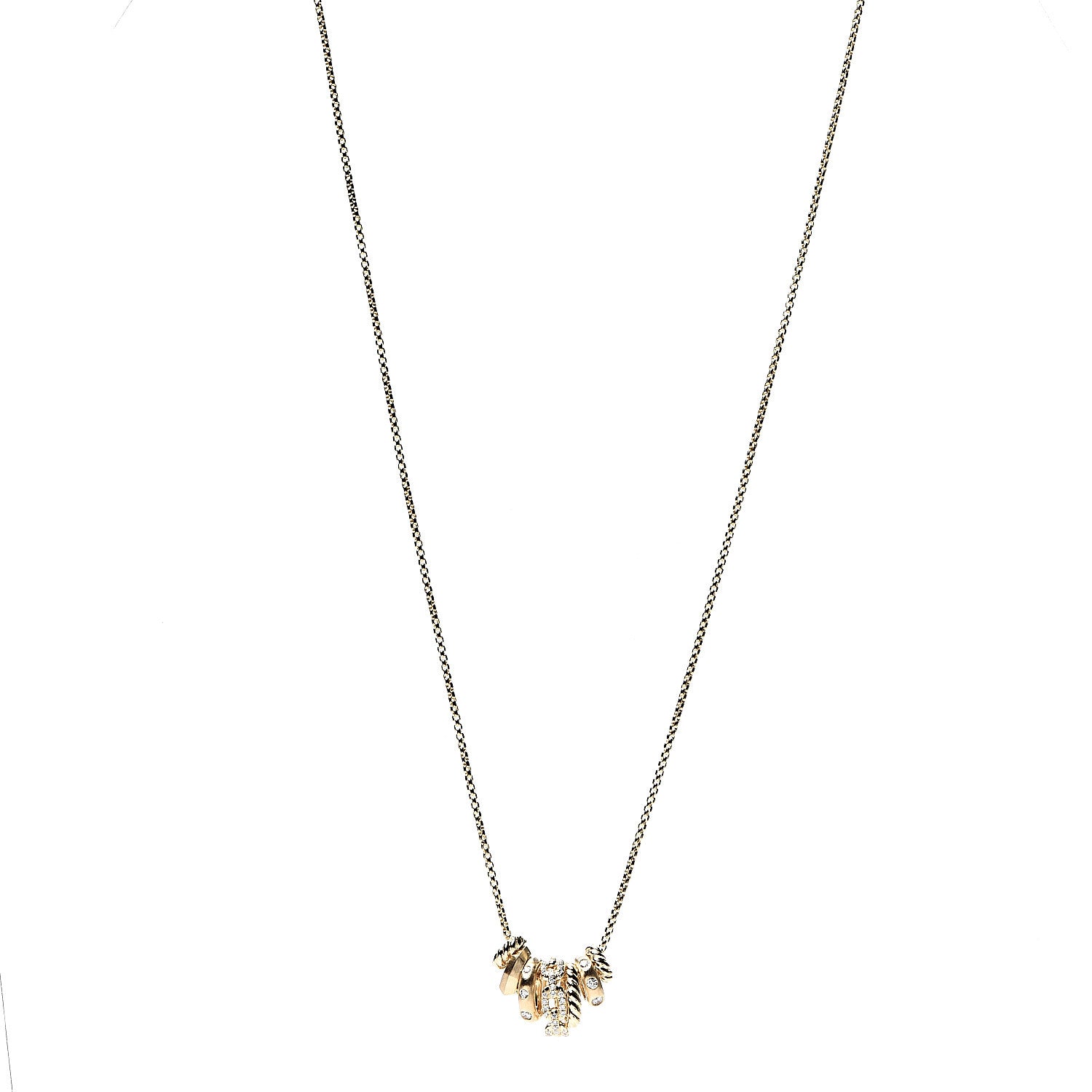 David Yurman 18K Yellow Gold Diamond Stax Rondelle Pendant Necklace 1 of 5