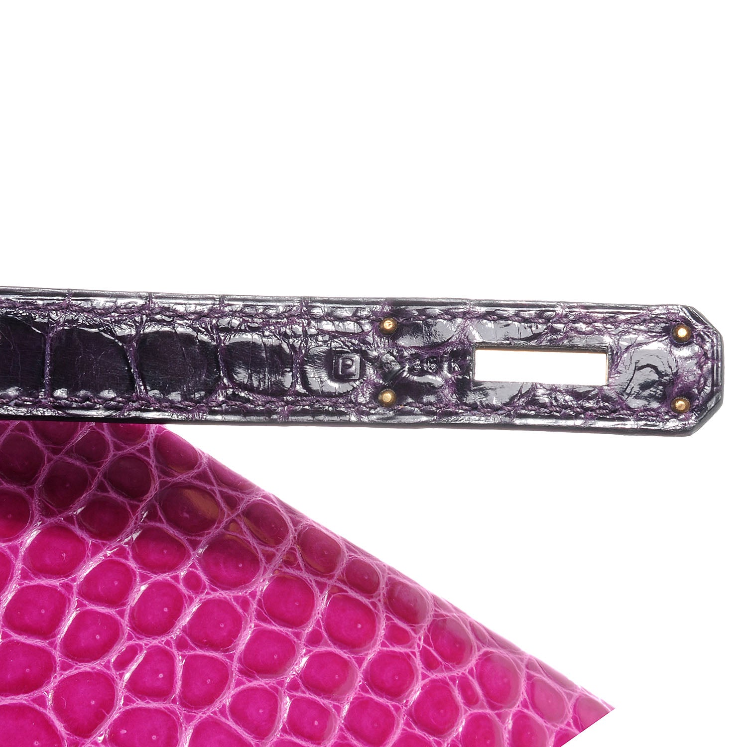 Hermes Shiny Porosus Crocodile Bi-Color Horseshoe Birkin 35 Rose Scheherazade/Amethyst 8 of 10