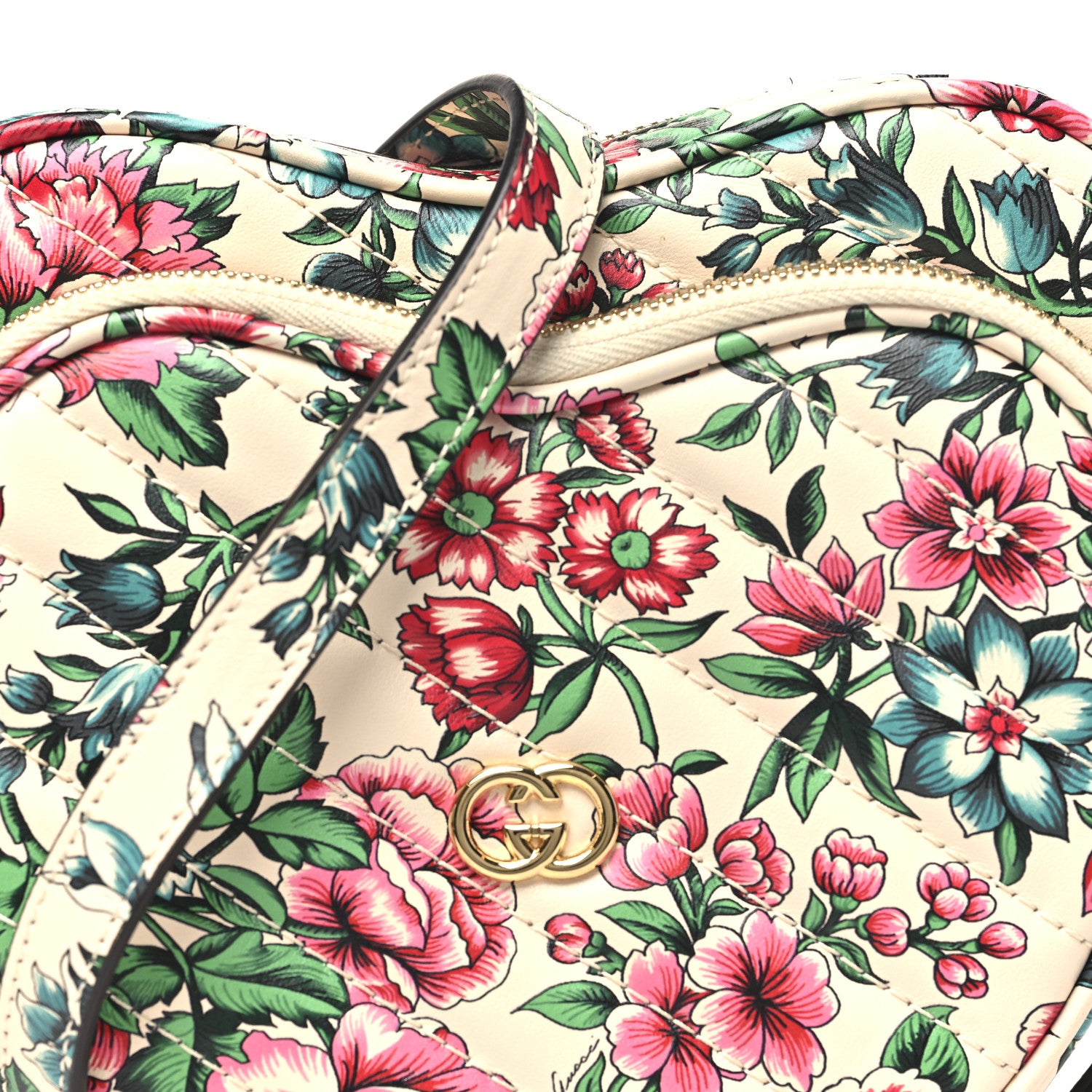 Gucci Calfskin Matelasse Diagonal Brit Roses Print Mini Interlocking G Heart Shoulder Bag White Multicolor 7 of 9