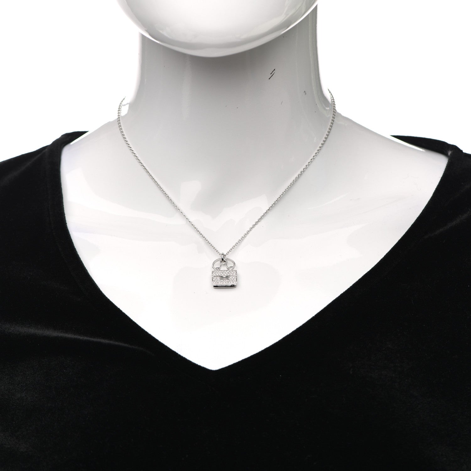 Hermes 18K White Gold Diamond Constance Amulette Pendant Necklace 2 of 6