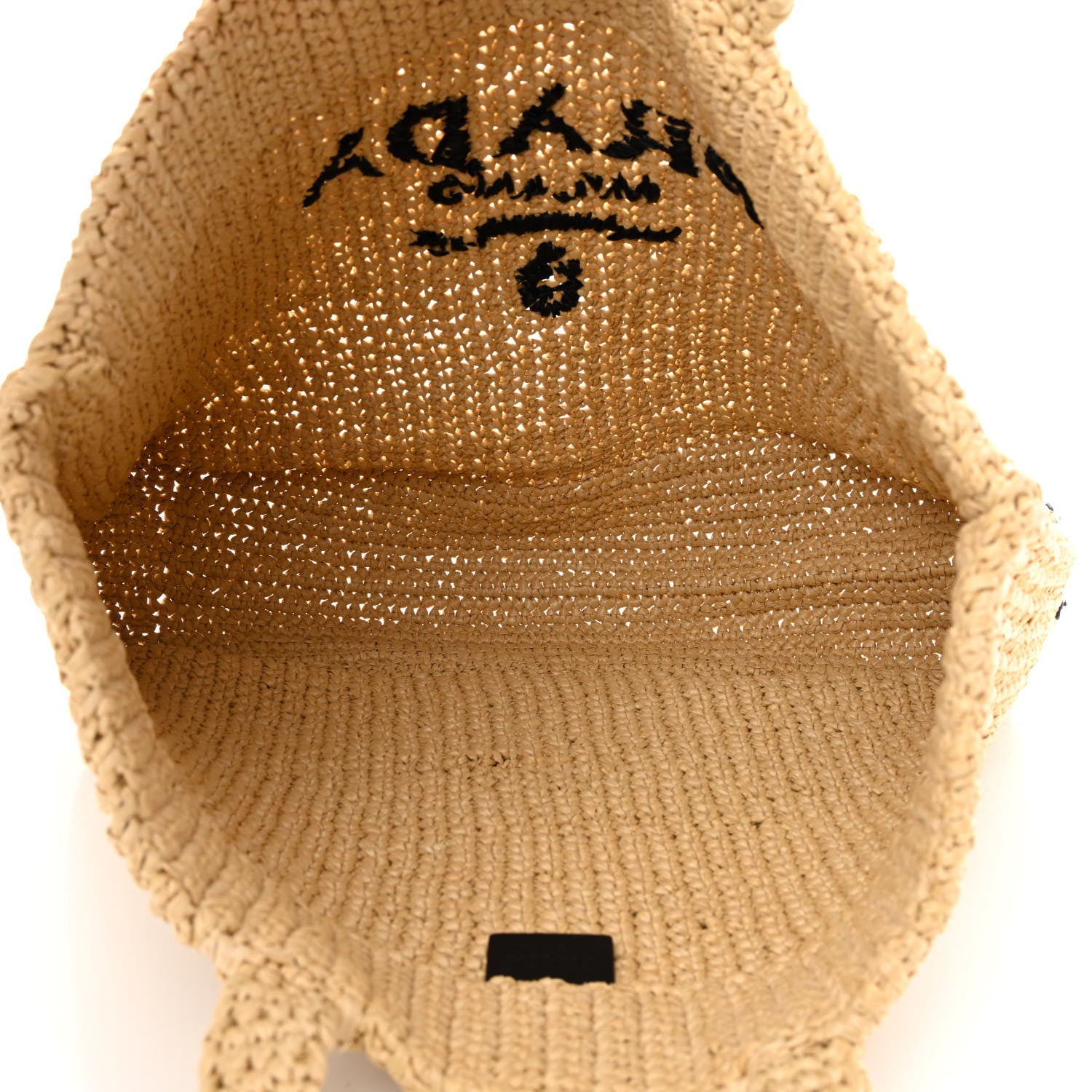 Prada Yarn Raffia Effect Crochet Embroidered Logo Tote Naturale 5 of 10