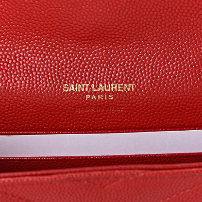 Saint Laurent Grain De Poudre Matelasse Chevron Small Monogram Envelope Wallet Bandana Red 6 of 7