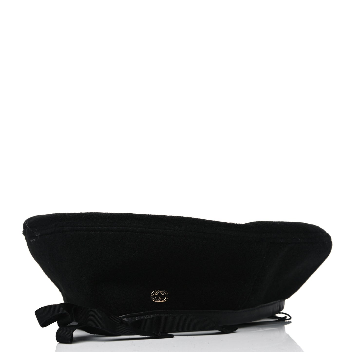 Felt Embroidered GG Patch Beret Hat Black