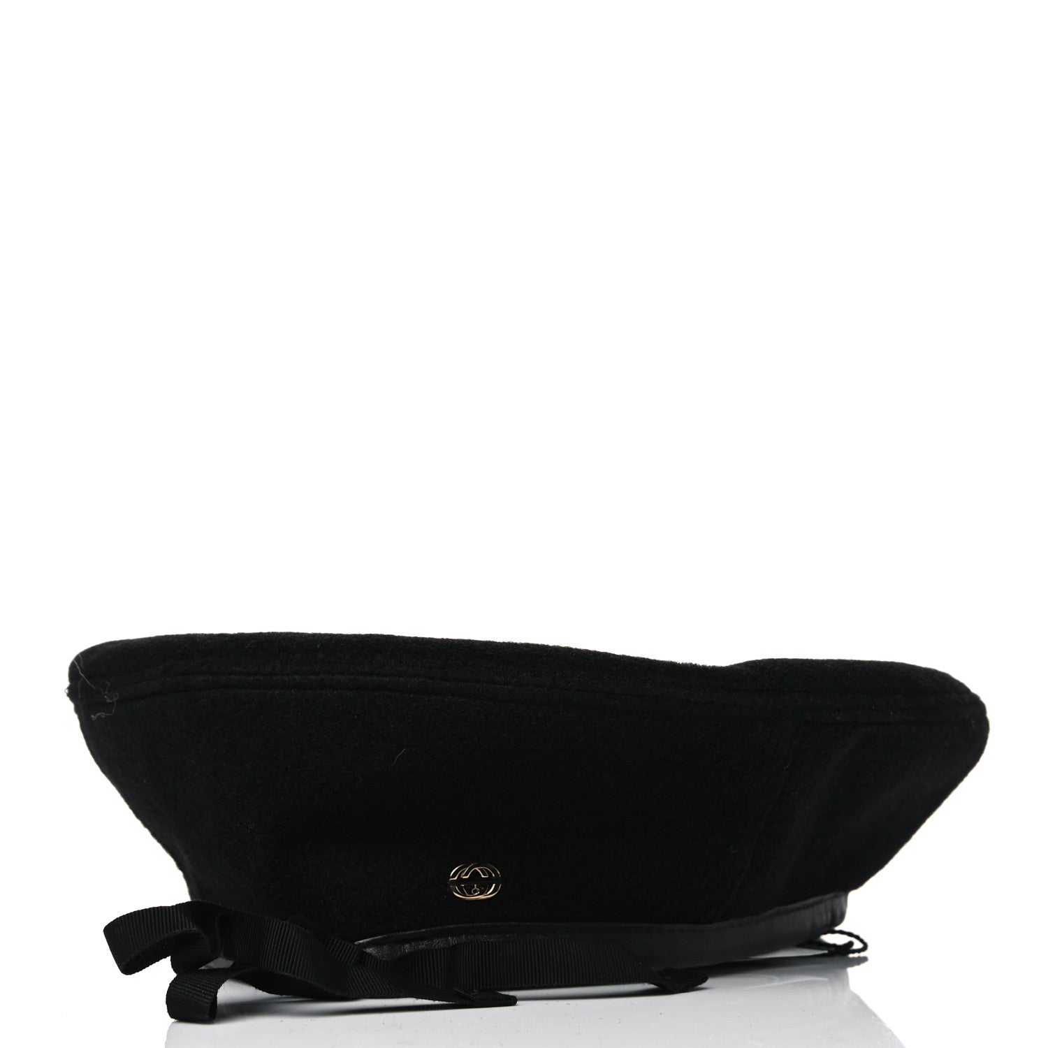 Gucci Felt Embroidered GG Patch Beret Hat Black 3 of 6