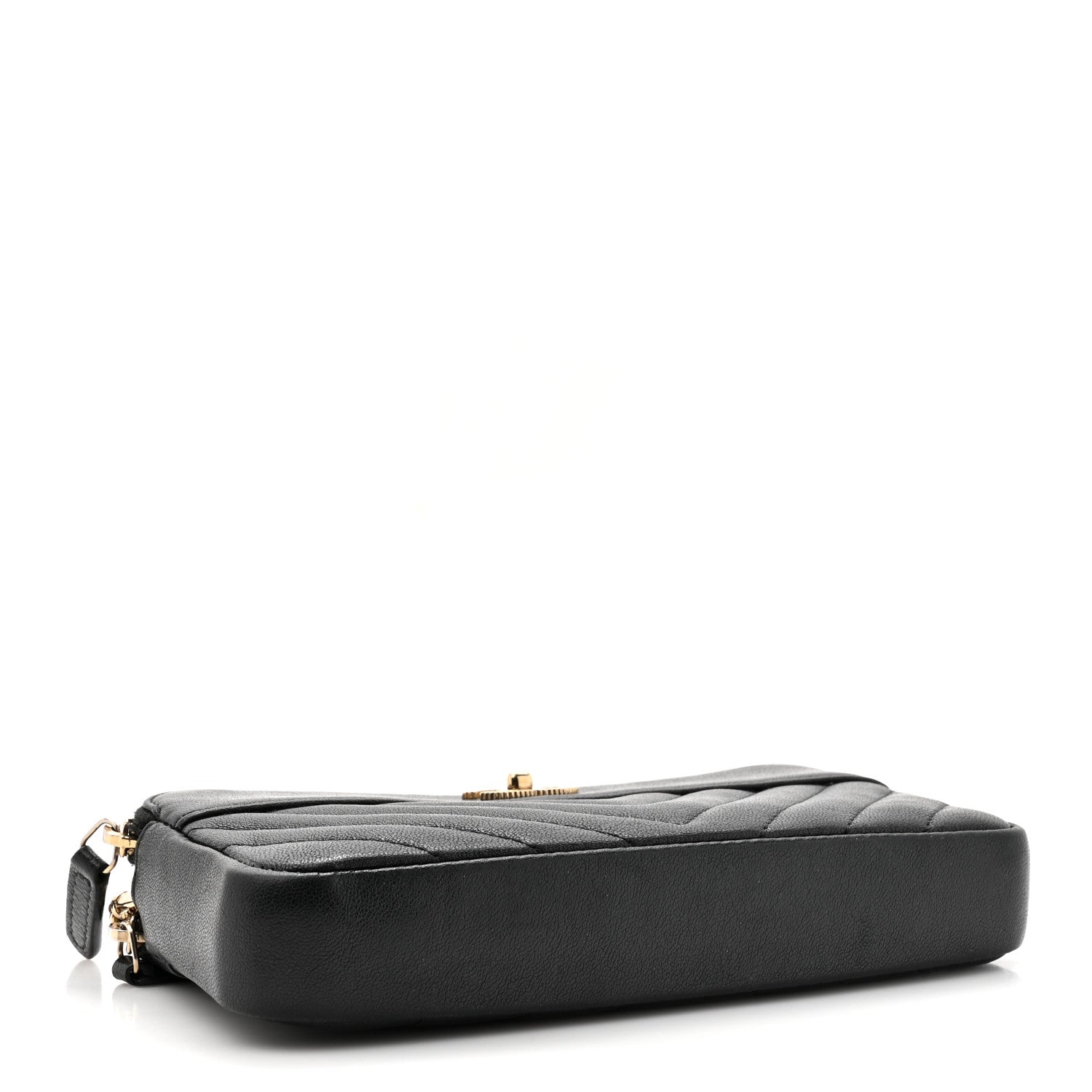 Chanel Metallic Sheepskin Chevron Quilted Small Vintage Mademoiselle Clutch With Chain Black 4 of 16