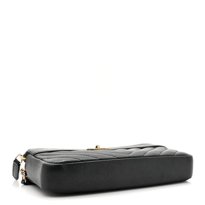 Chanel Metallic Sheepskin Chevron Quilted Small Vintage Mademoiselle Clutch With Chain Black 4 of 16