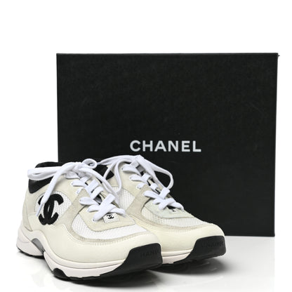 Chanel Mesh Suede Calfskin Grained Calfskin Womens CC Sneakers 40 White Black 8 of 8