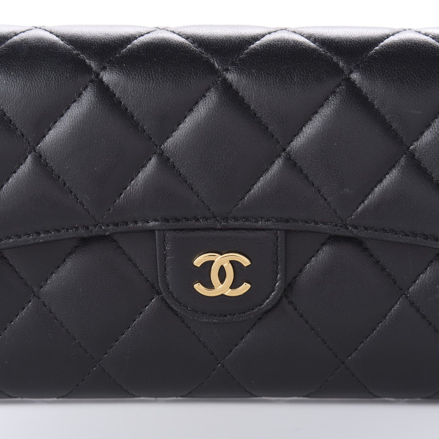 Lambskin Quilted Large Gusset Flap Wallet Black