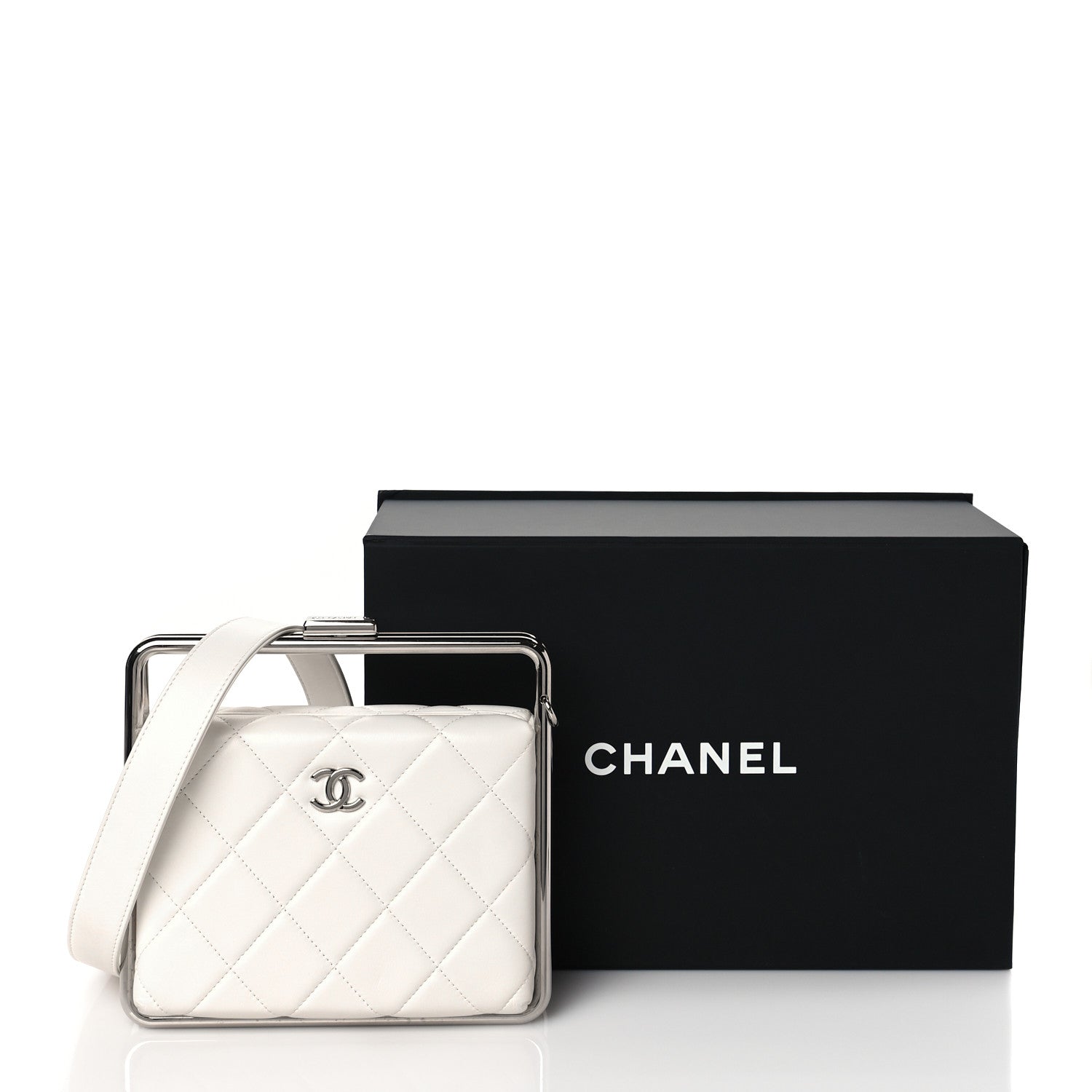 Chanel Quilted Lambskin Metal Bar Clutch Bag White 11 of 12