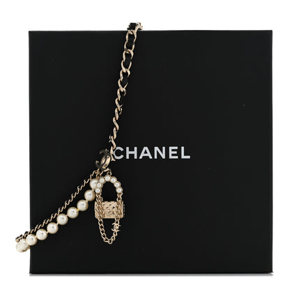 Chanel Lambskin Pearl Quilted Flap Necklace Gold Black Pearly White 7 of 7