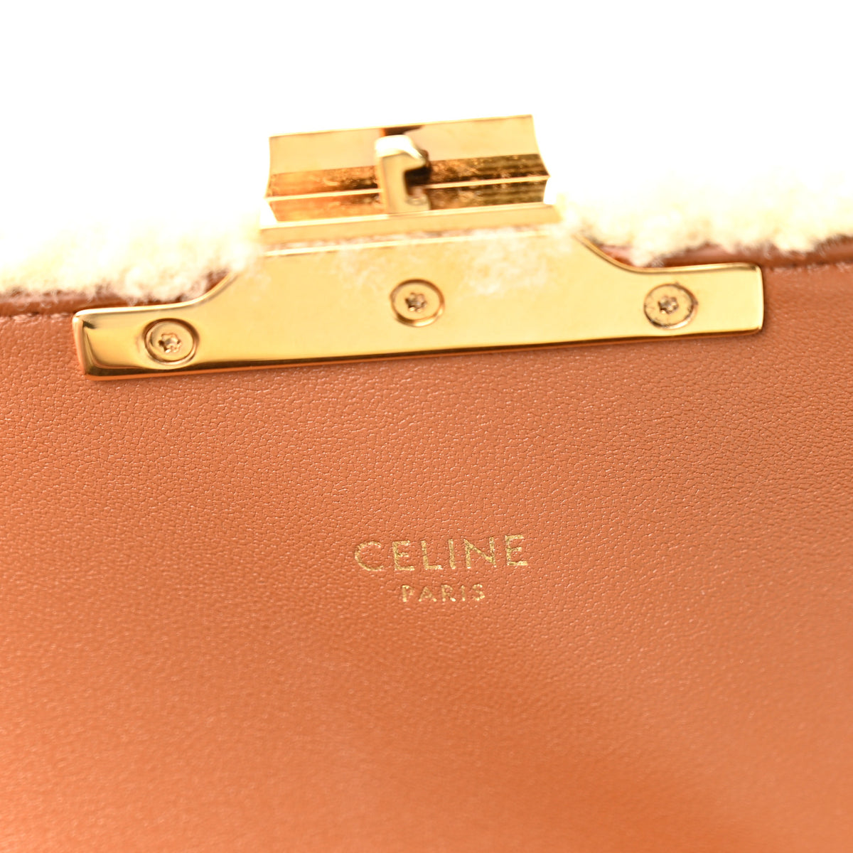 Celine Calfskin Triomphe Shearling Bag Natural Tan 6 of 10