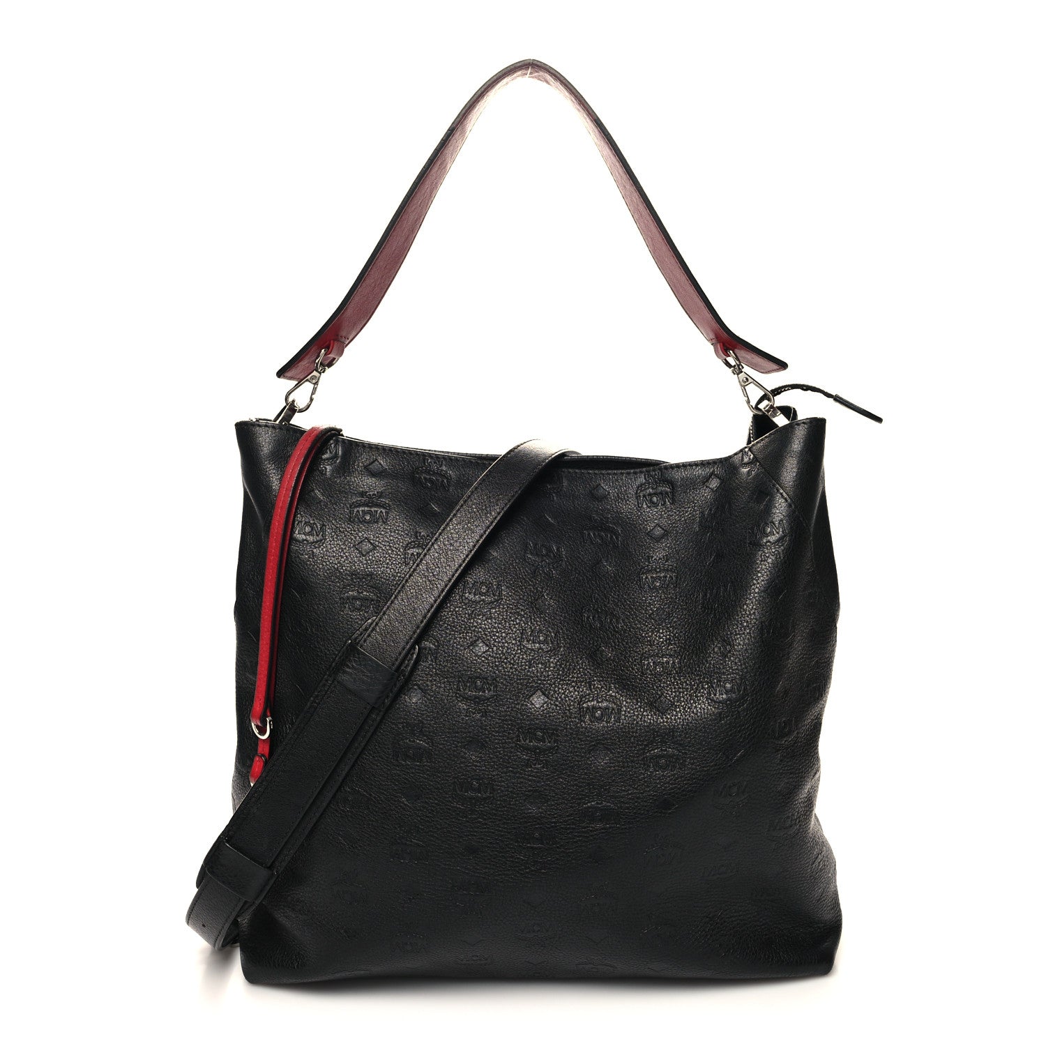 MCM Calfskin Ottomar Monogram Large Klara Hobo Black Red 1 of 13