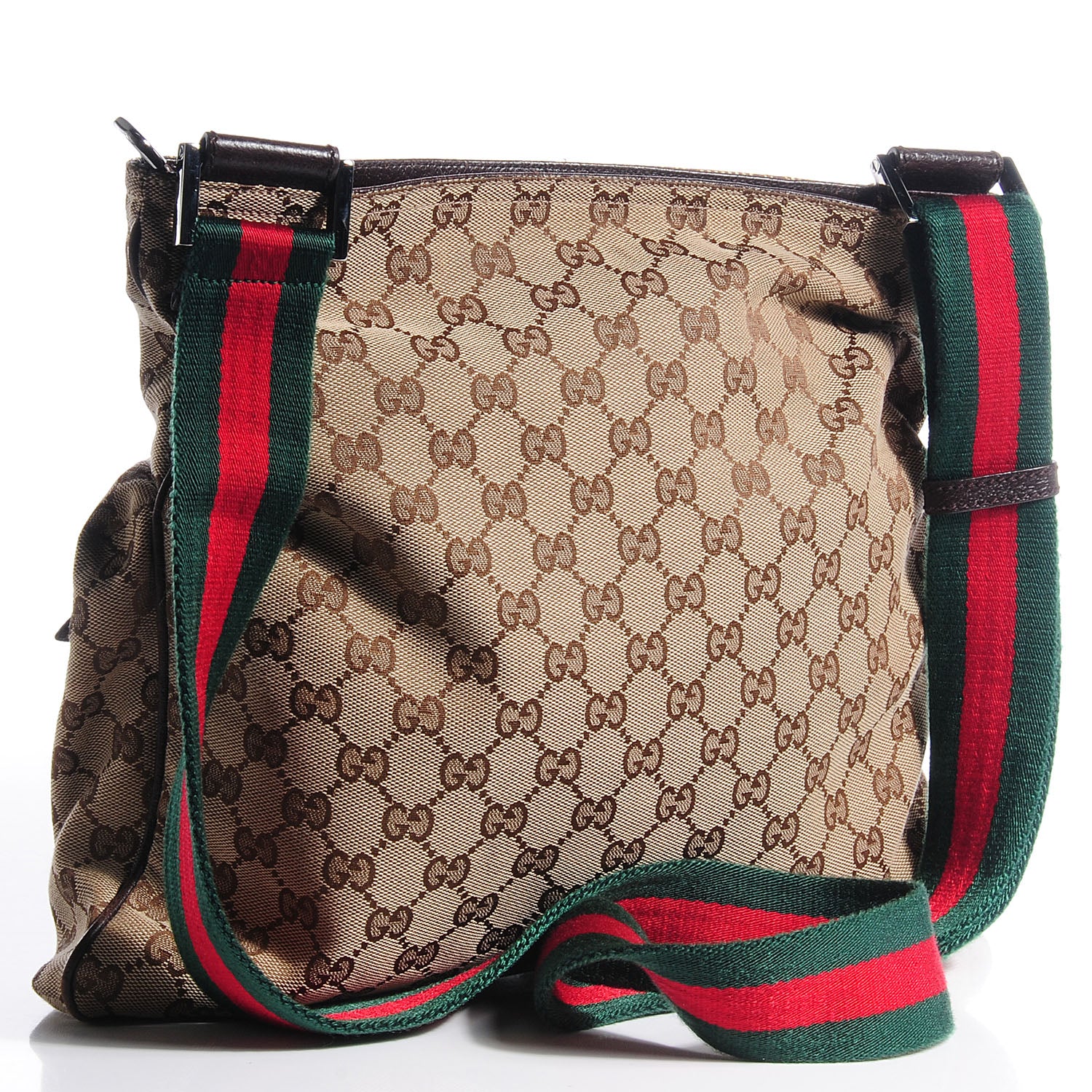 Gucci Monogram Web Medium Double Pocket Messenger Bag Dark Brown 3 of 7