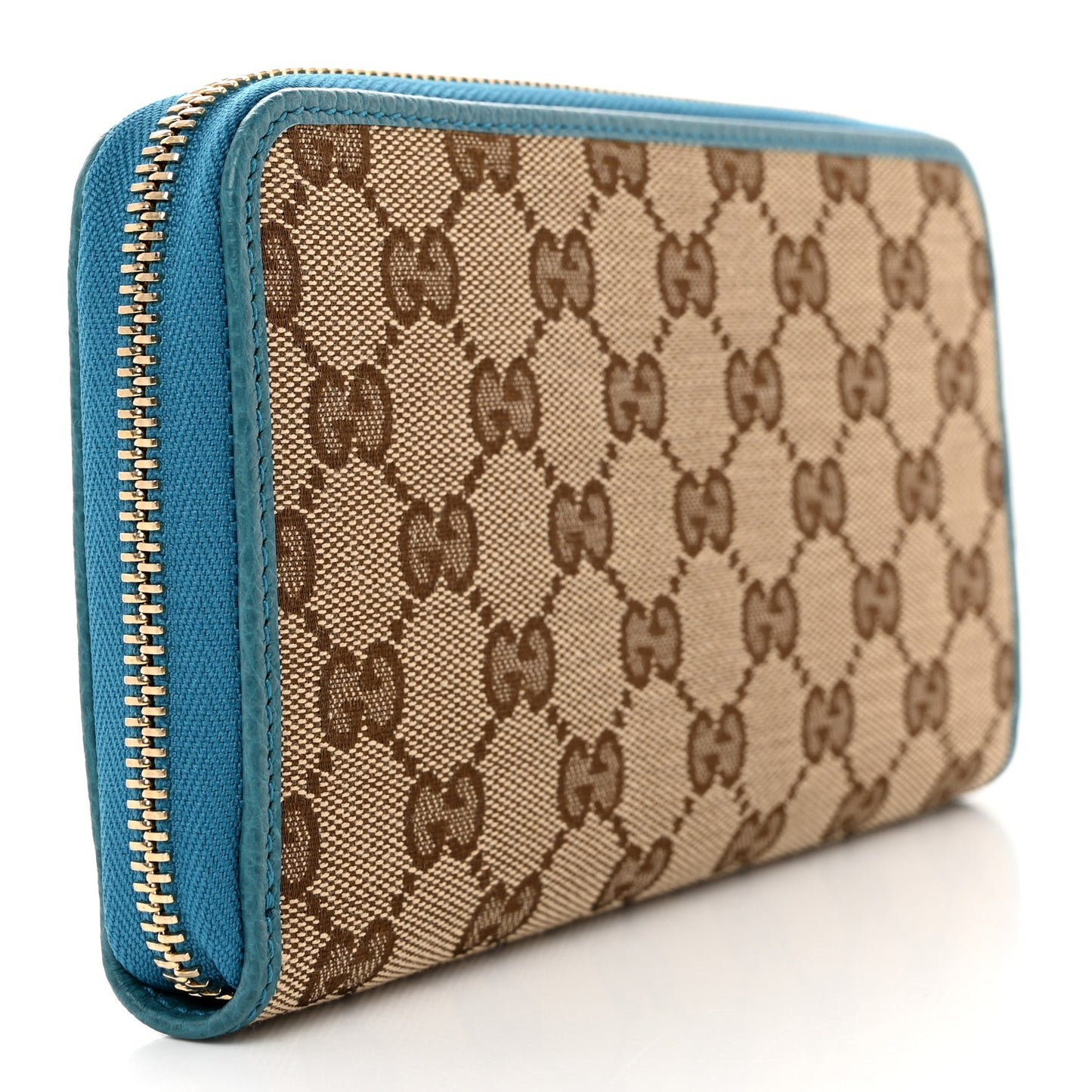 Monogram Dollar Calfskin Zip Around Wallet Beige Ebony Mineral Blue