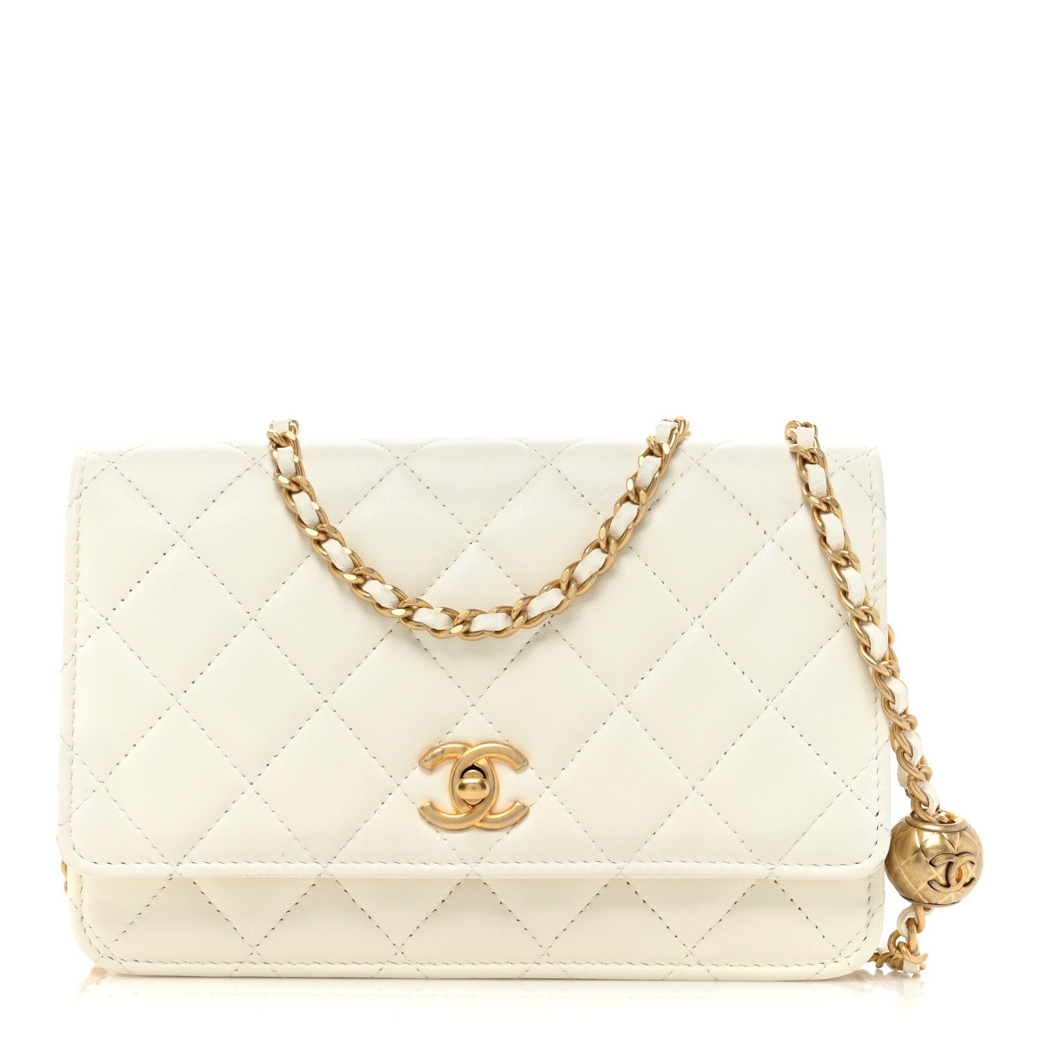 Chanel Lambskin Quilted CC Pearl Crush Wallet on Chain WOC White 1 of 19