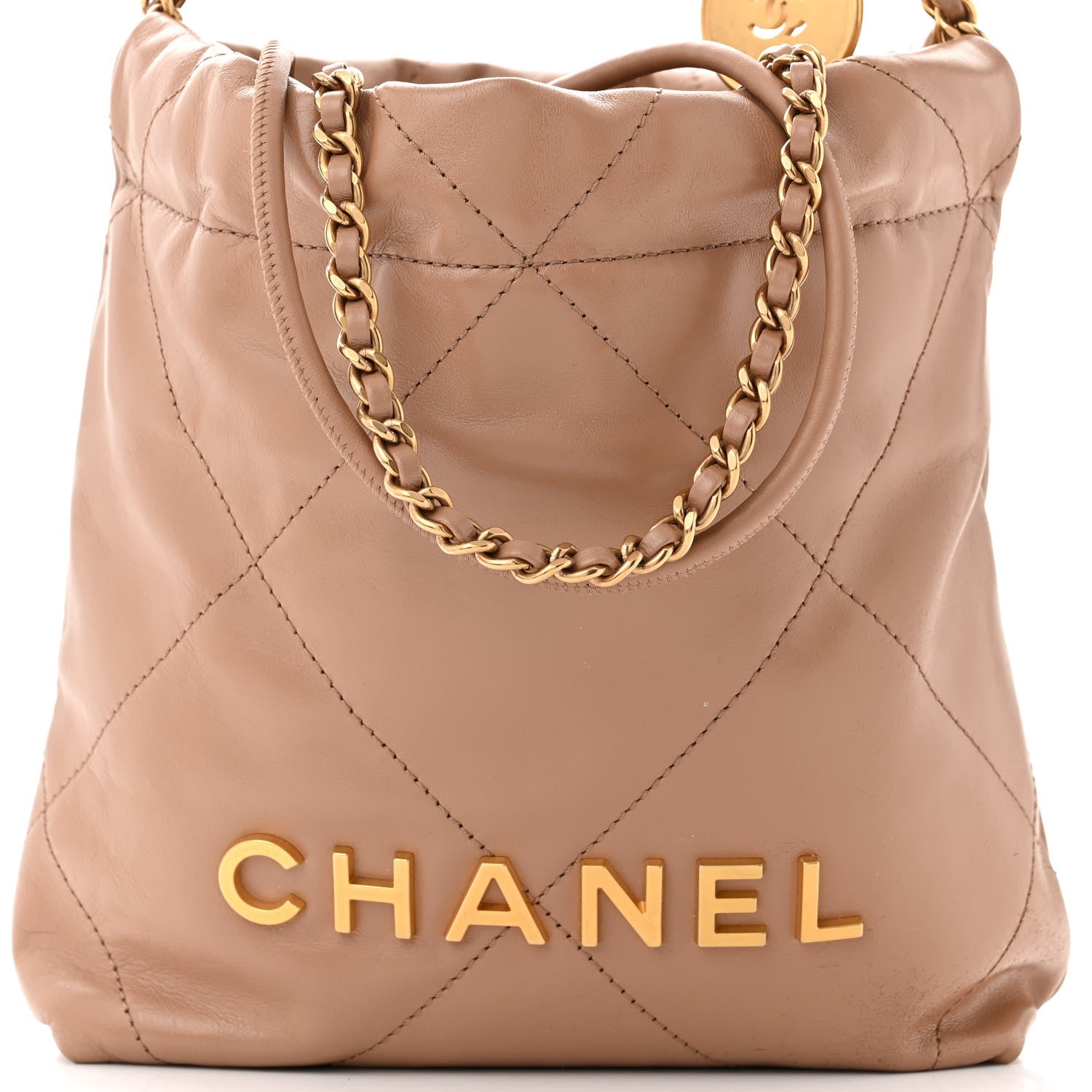 Chanel Shiny Calfskin Quilted Mini Chanel 22 Dark Beige 8 of 13