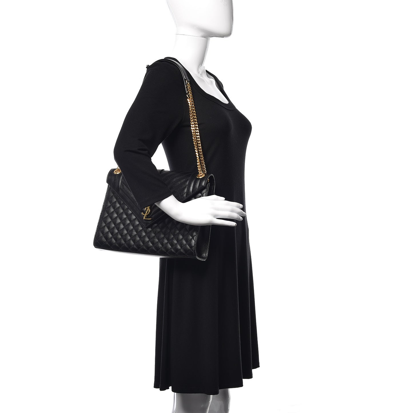 Grain De Poudre Textured Mixed Matelasse Large Triquilt Monogram Satchel Black