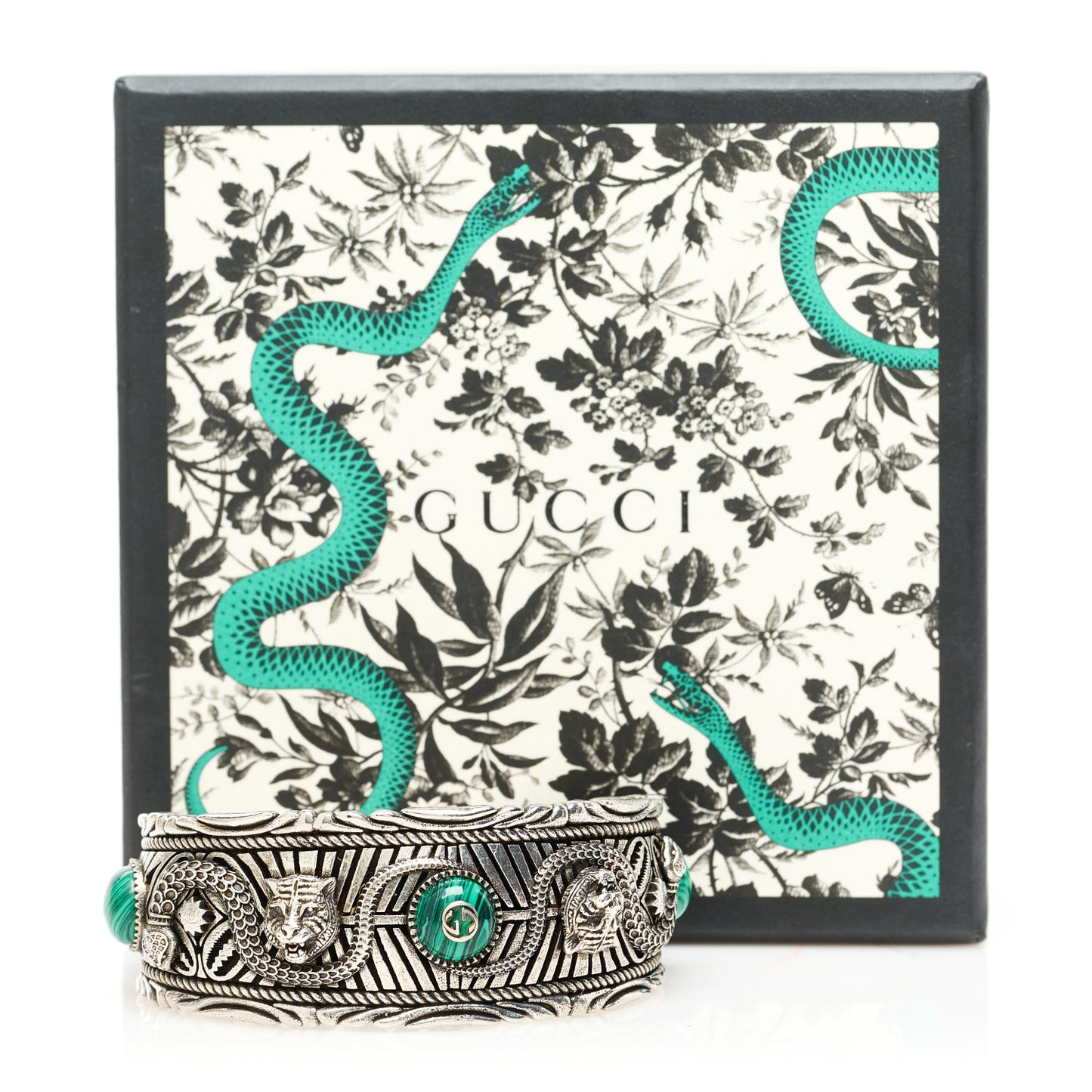 Sterling Silver Resin Garden GG Cuff Bracelet Green