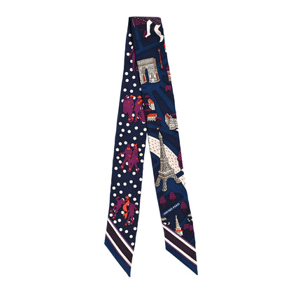 Hermes Silk Les Nouveaux Amoureux de Paris Twilly Marine Violet White 2 of 4