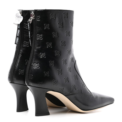 Fendi Vitello Karligraphy Embossed FFreedom Ankle Boots 36 Black 4 of 8