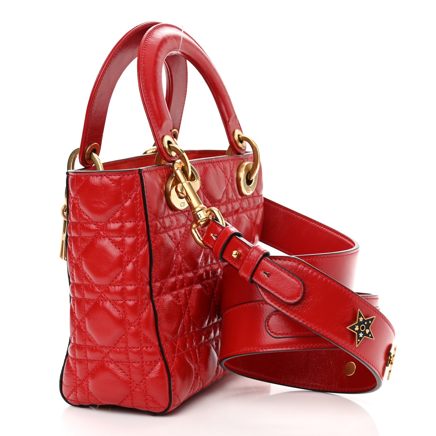 Christian Dior Crinkled Patent Cannage Small Lucky Badges My Lady Dior Red 3 of 10