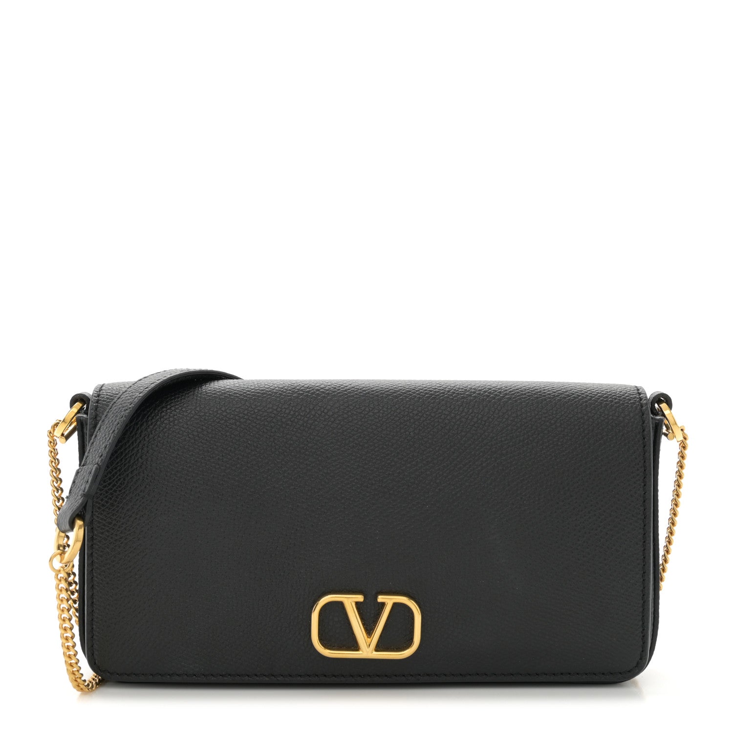 Valentino Garavani Grainy Calfskin Vlogo Pouch With Chain Black 1 of 10