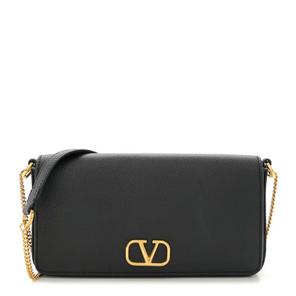 Valentino Garavani Grainy Calfskin Vlogo Pouch With Chain Black 1 of 10