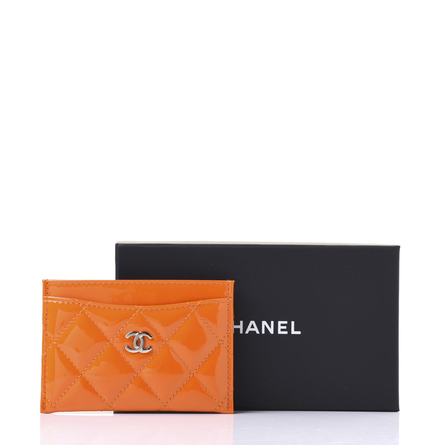 Patent Calfskin Quilted Card Holder Orange