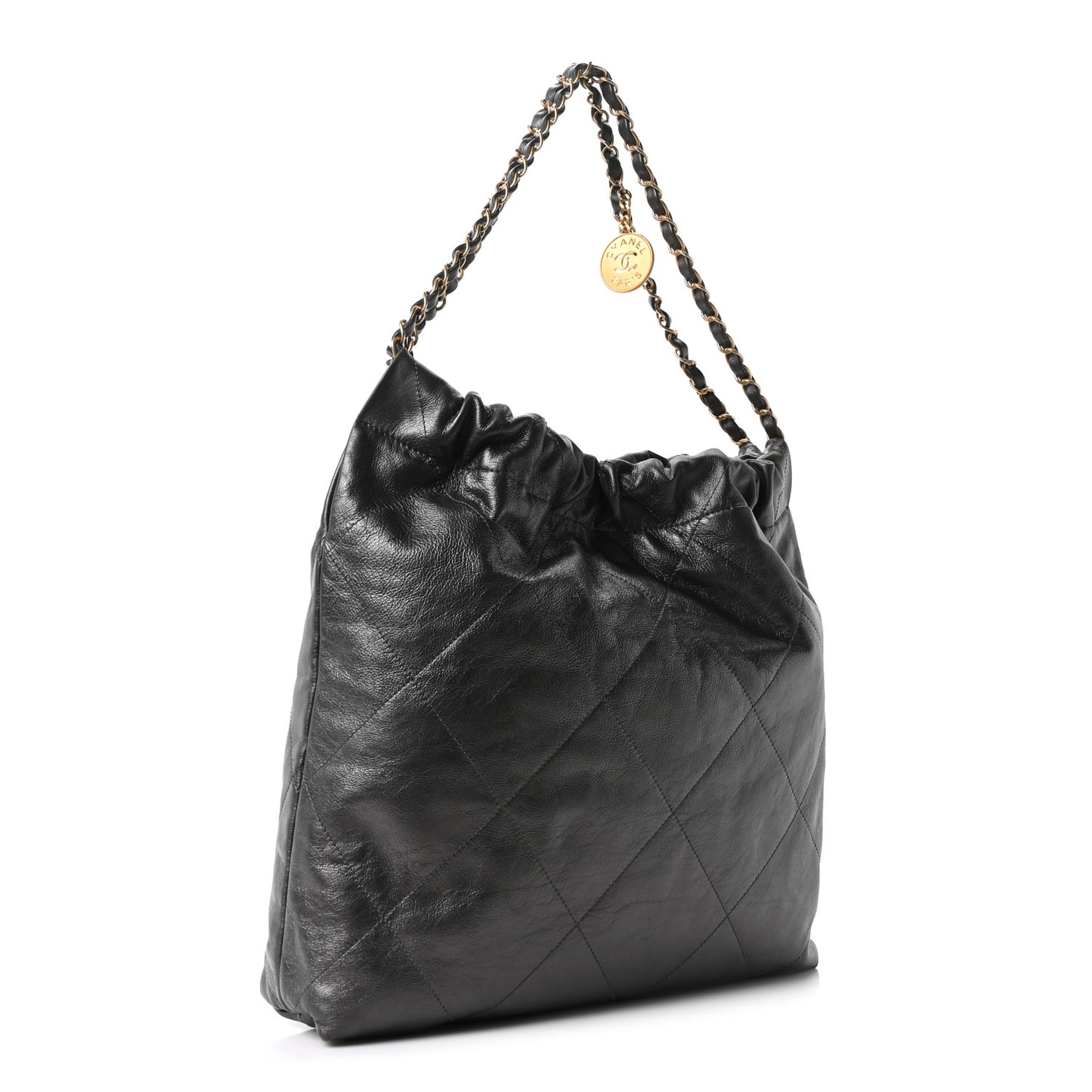 Shiny Calfskin Quilted Chanel 22 Dark Grey