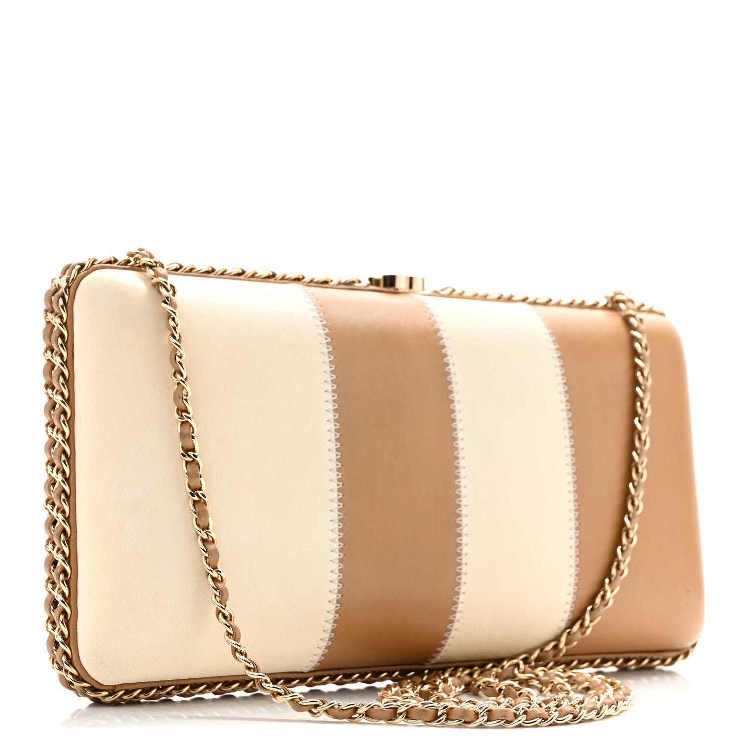 Chanel Lambskin CC Stitch Chain Around Clutch  Beige White 3 of 13