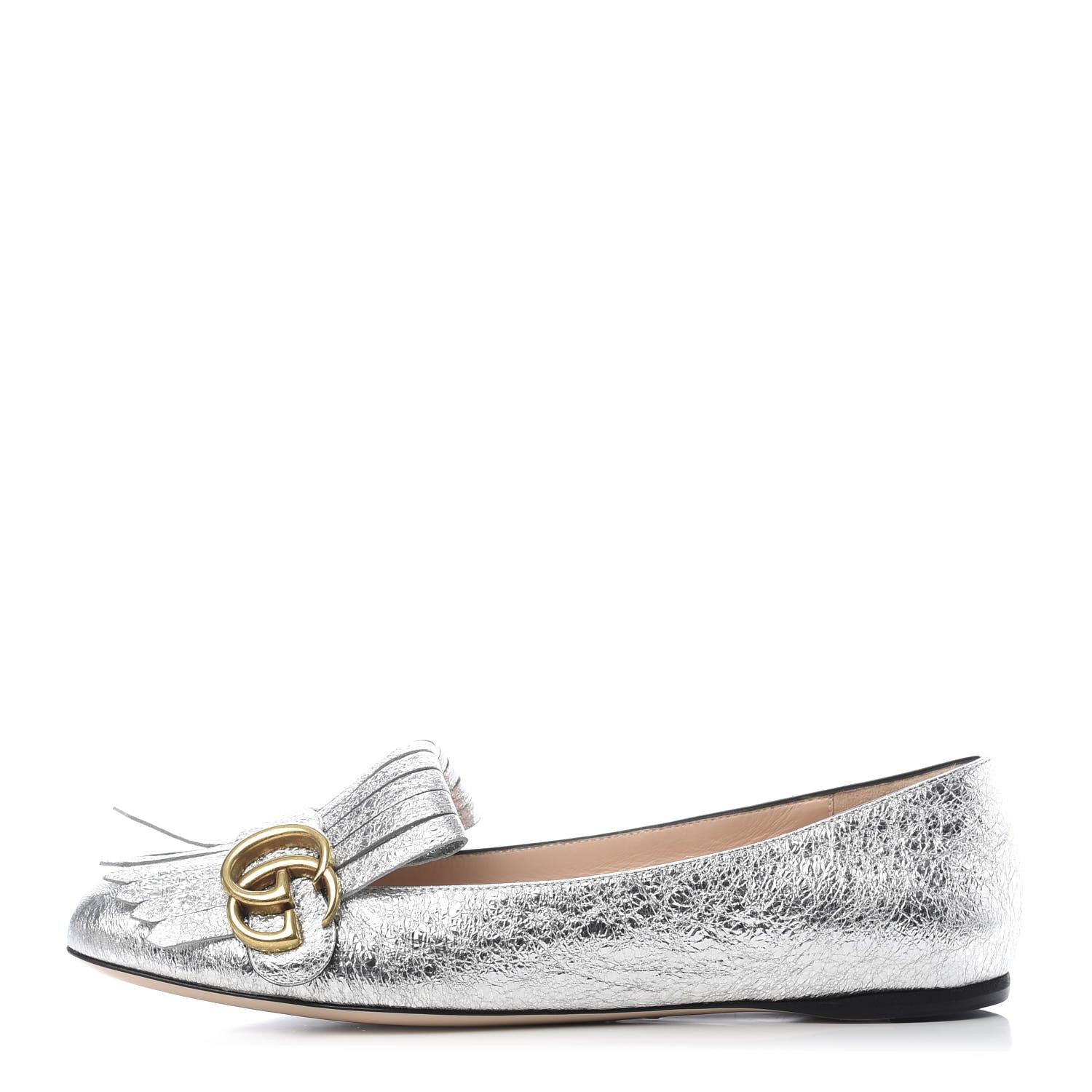 Gucci Galassia GG Marmont Fringe Flats 38 Argento 1 of 10