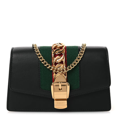 Gucci Calfskin Super Mini Sylvie Chain Shoulder Bag Black 1 of 10