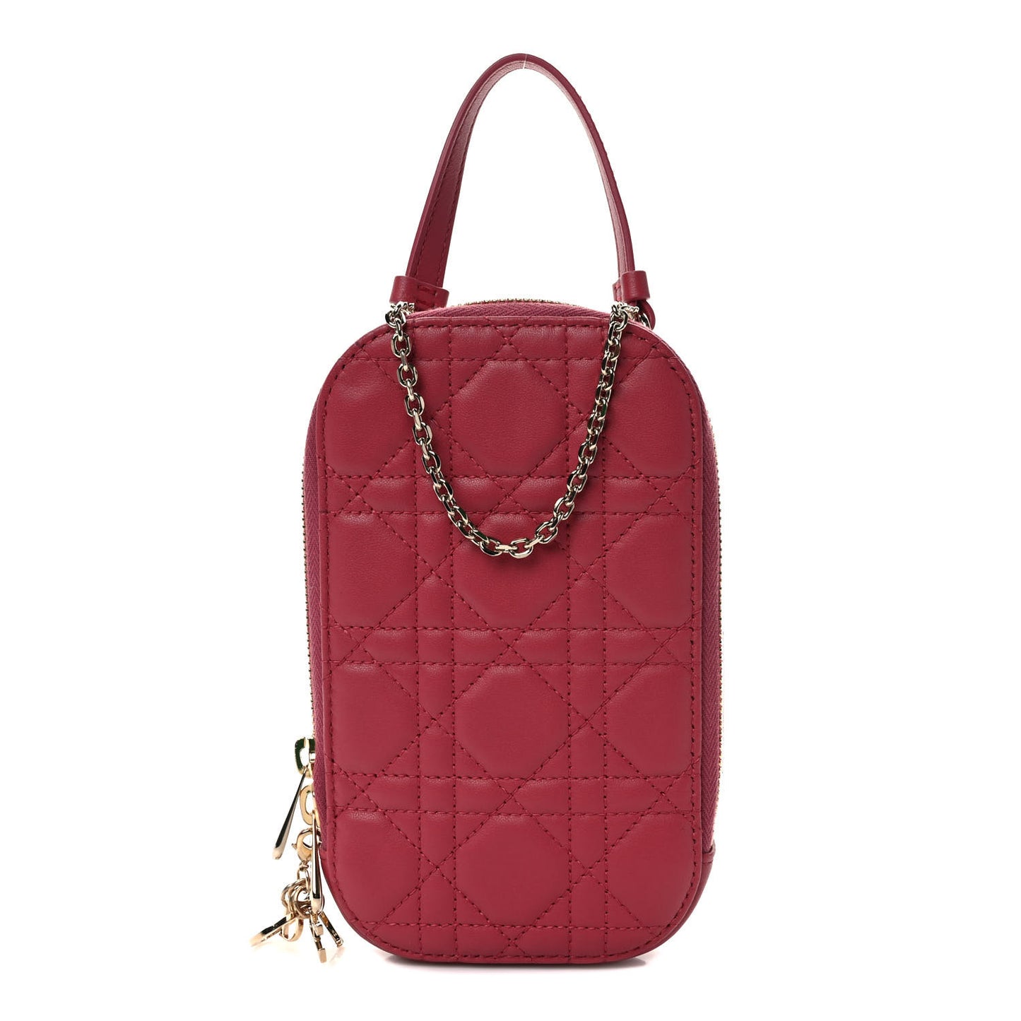 Lambskin Cannage Lady Dior Phone Holder Strawberry Pink
