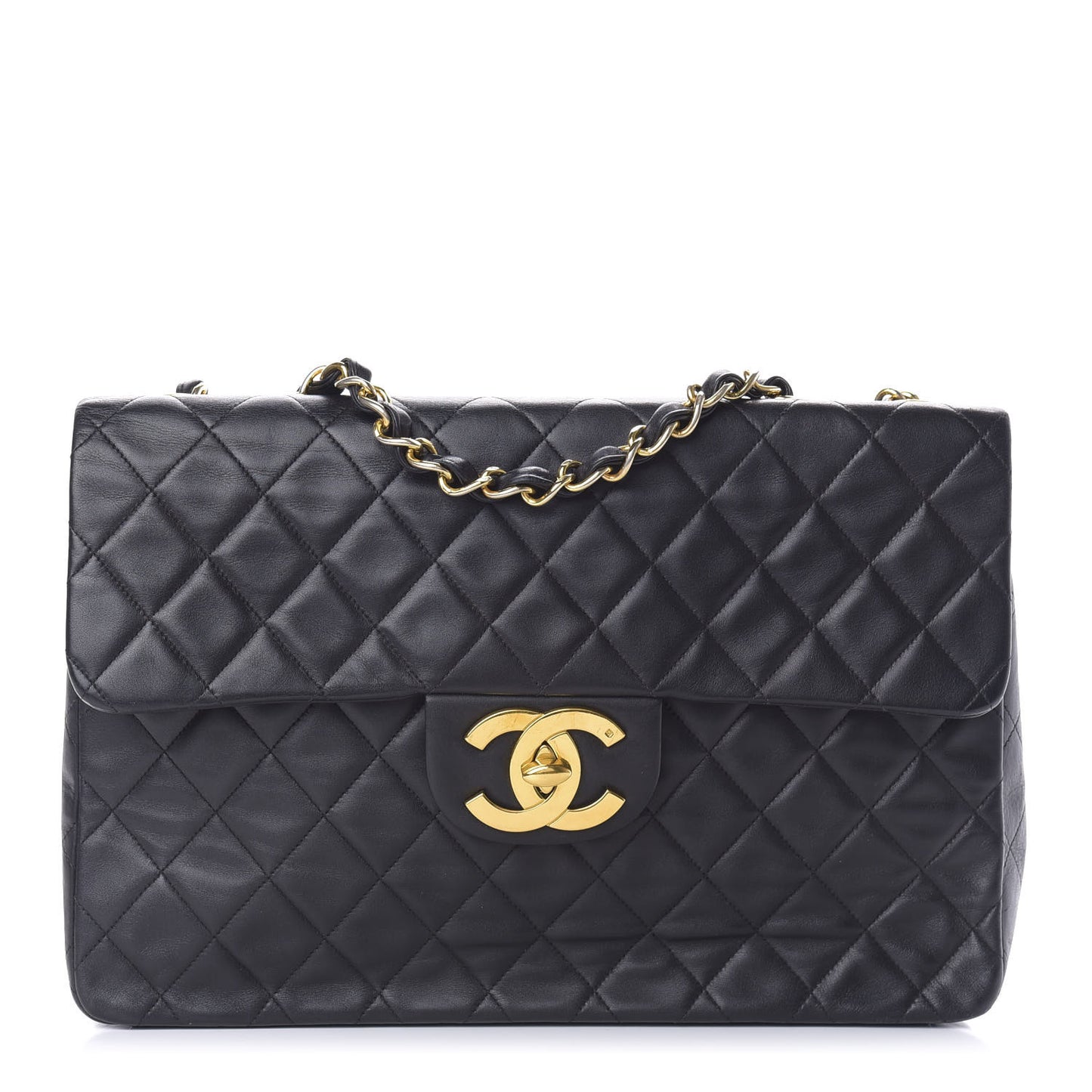 Lambskin Quilted XL Jumbo Single Flap Black