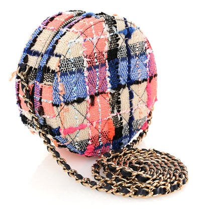 Chanel Tweed Quilted Round Clutch With Chain Blue Orange Multicolor 3 of 11