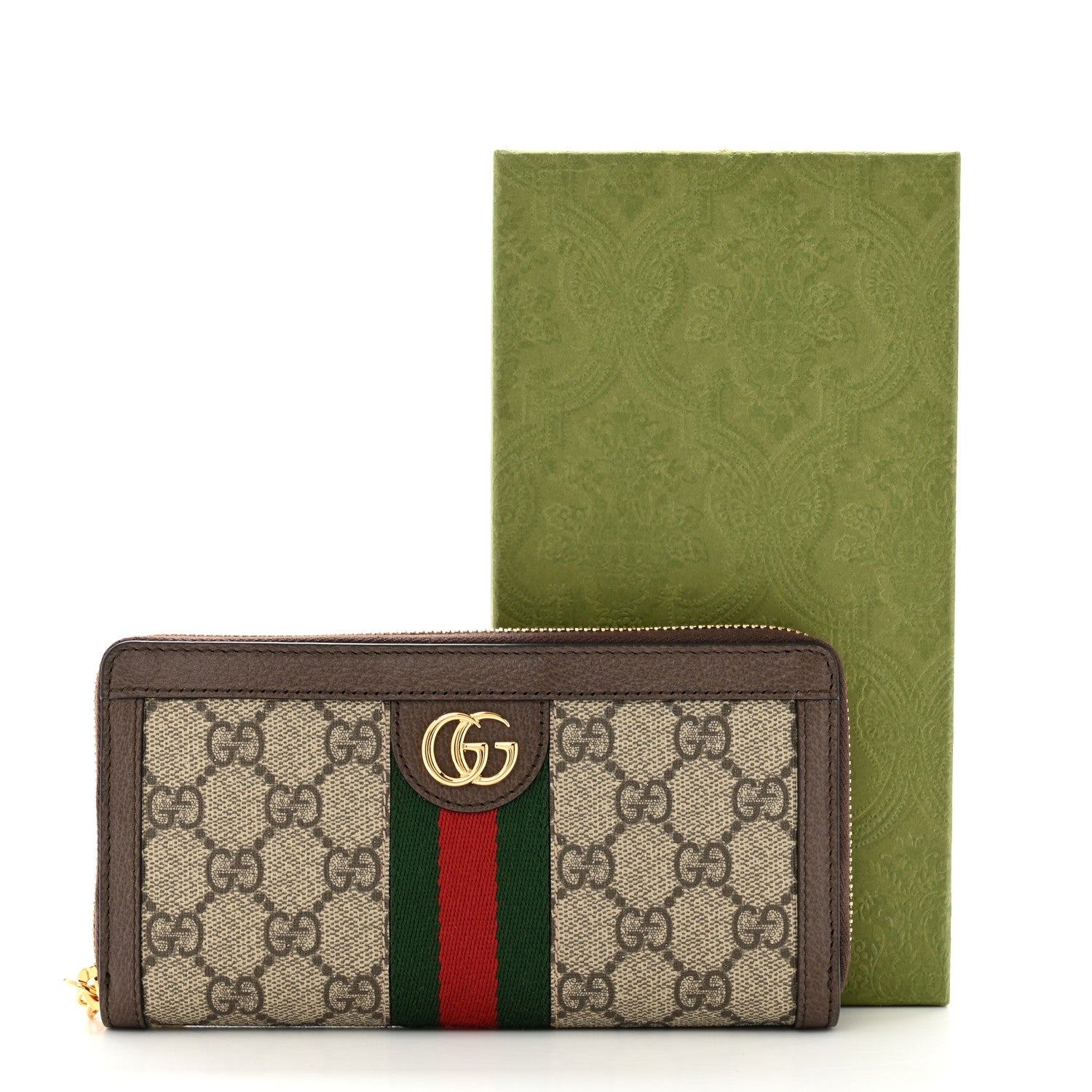 Gucci GG Supreme Monogram Web Ophidia Zip Around Wallet Brown 9 of 9