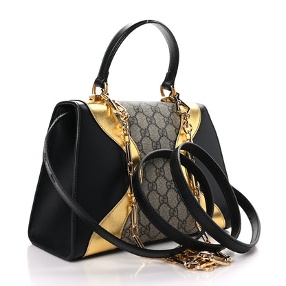 Gucci GG Supreme Monogram Small Osiride Top Handle Bag Black Gold 3 of 9
