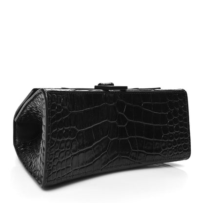 Balenciaga Shiny Calfskin Monochrome Crocodile Embossed Small Hourglass Top Handle Bag Black 4 of 10