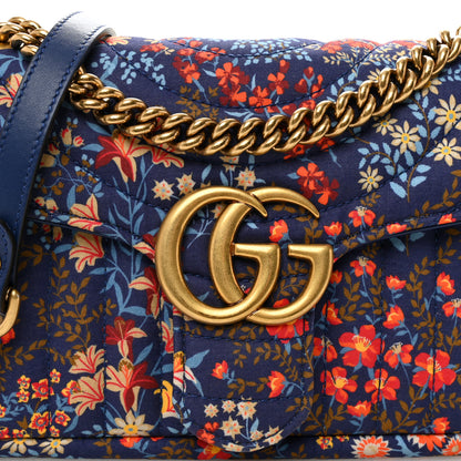 Gucci Cotton Calfskin Matelasse Floral Print Small GG Marmont Shoulder Bag Blue Red Deep Ocean Blue 8 of 10