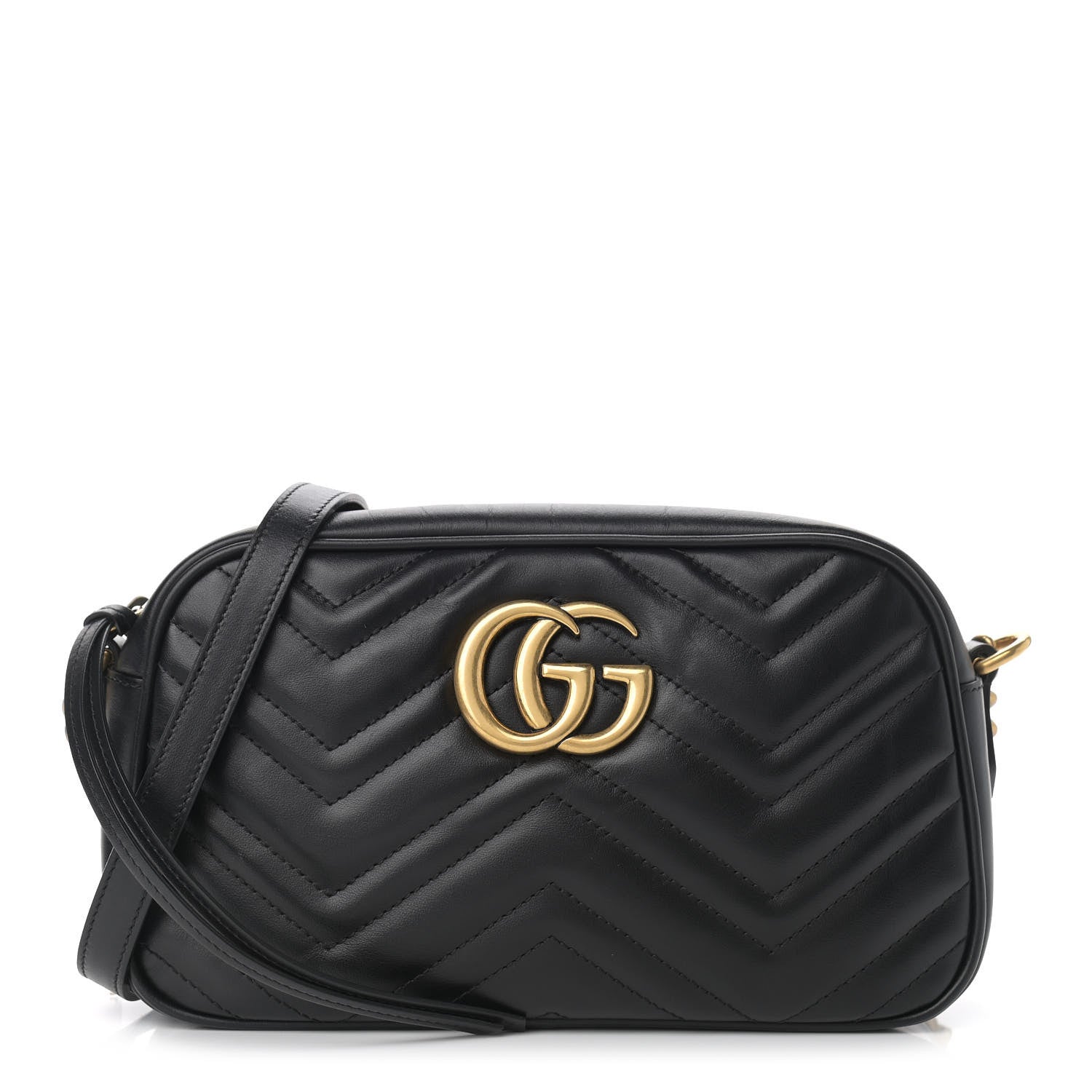 Gucci Calfskin Matelasse Small GG Marmont Chain Shoulder Bag Black 1 of 8