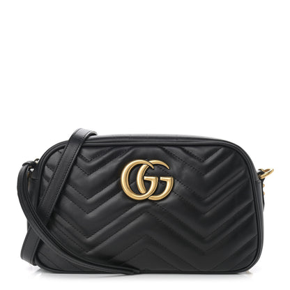 Gucci Calfskin Matelasse Small GG Marmont Chain Shoulder Bag Black 1 of 8