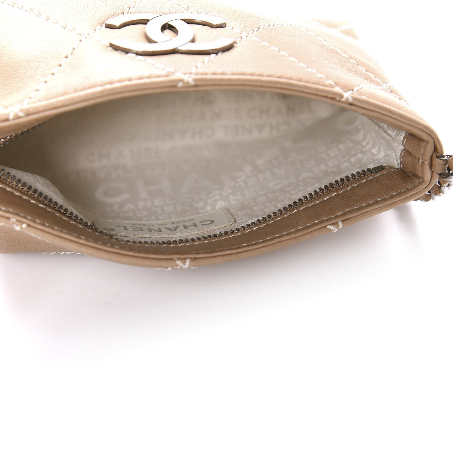 Lambskin Surpique Stitch Pochette Beige